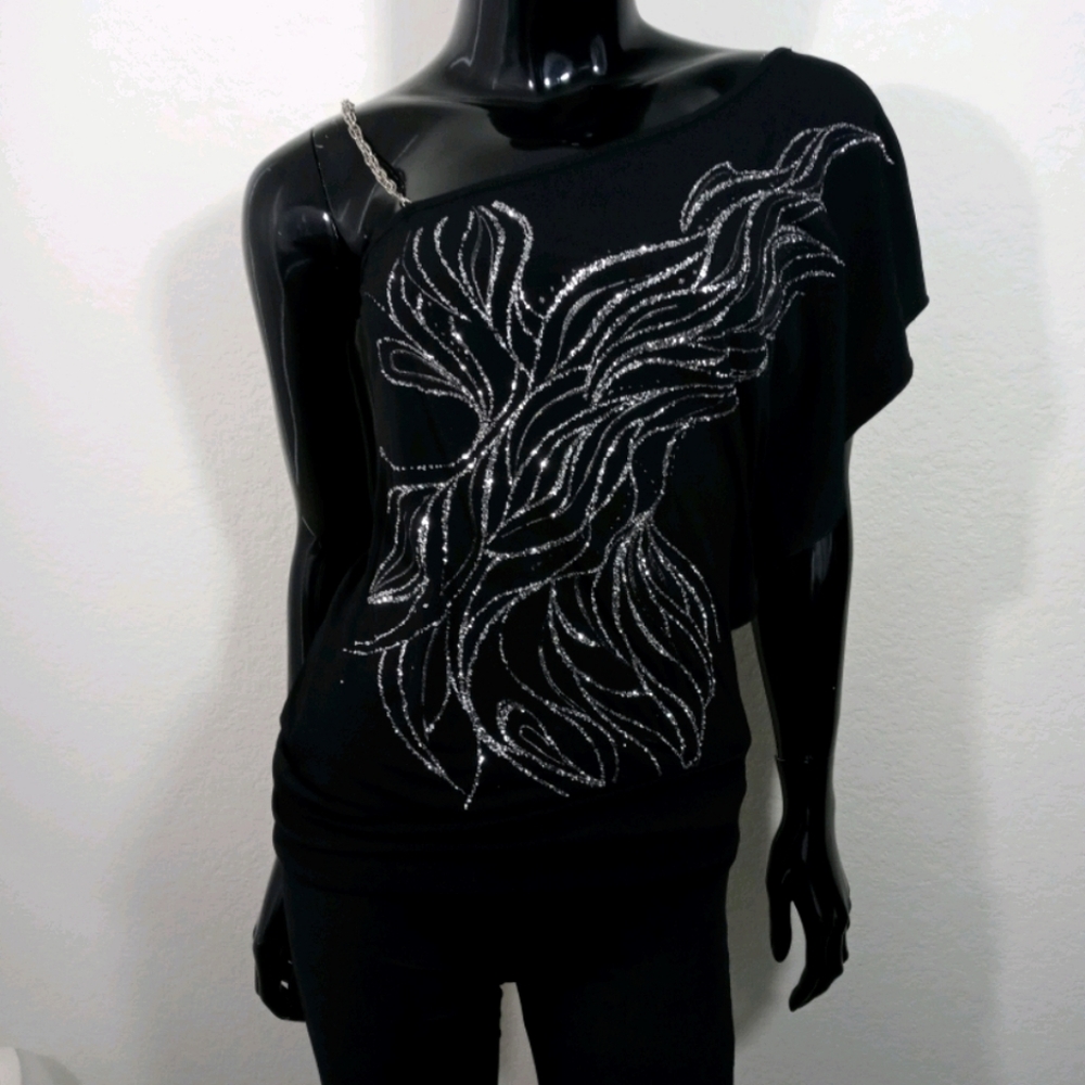 FANG Black and Silver Asymmetric Blouse